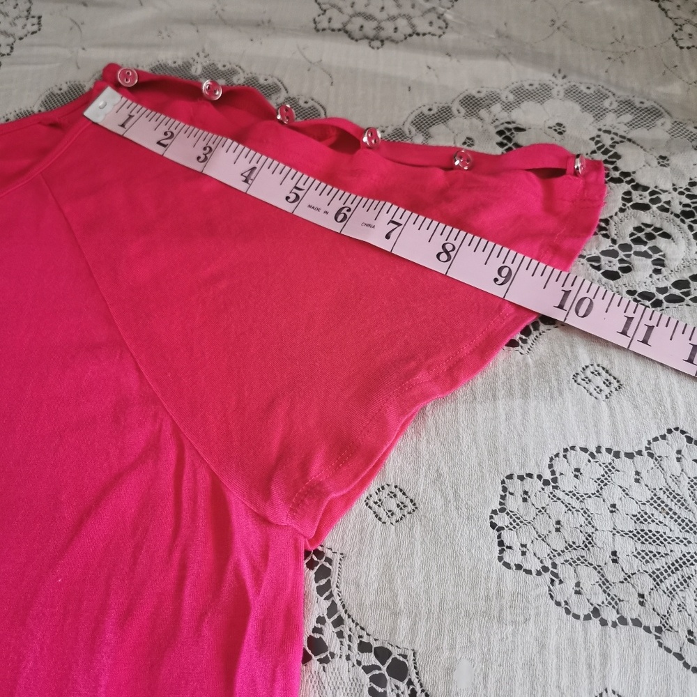 Cable & Gauge Bright Pink Cold Shoulder T-shirt - Picture 7 of 8